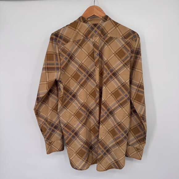 Lauren Ralph Lauren womens Plaid Tan & Brown Band Collar tunic Shirt size large - Picture 11 of 12